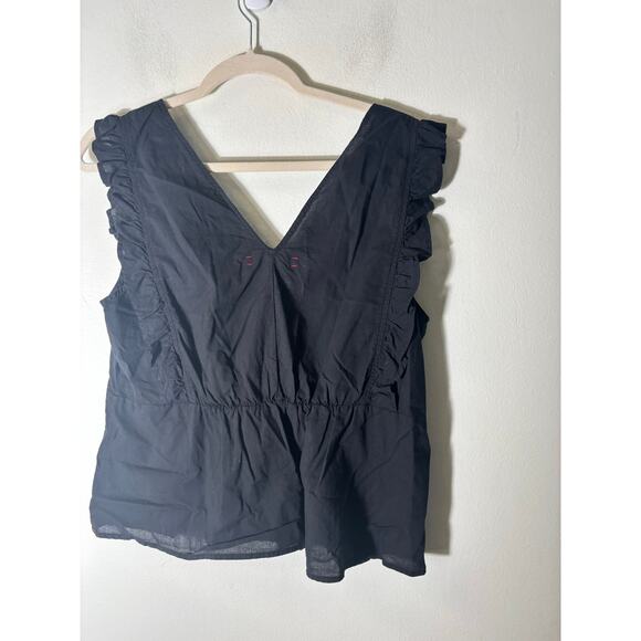 NWT Xirena Black Flutter Sleeve Cotton V-Neck Top Sz M - Picture 2 of 3